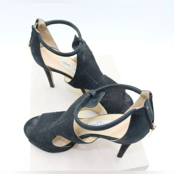 Jimmy Choo Tinsay 85 Black Nubuck Sandal 37.5 - Picture 3 of 7